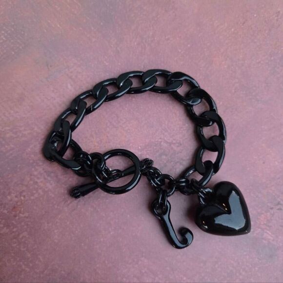Juicy Couture Y2K Rare Black!! Enamel Puffy Heart Starter Vintage Charm Bracelet - Picture 6 of 8